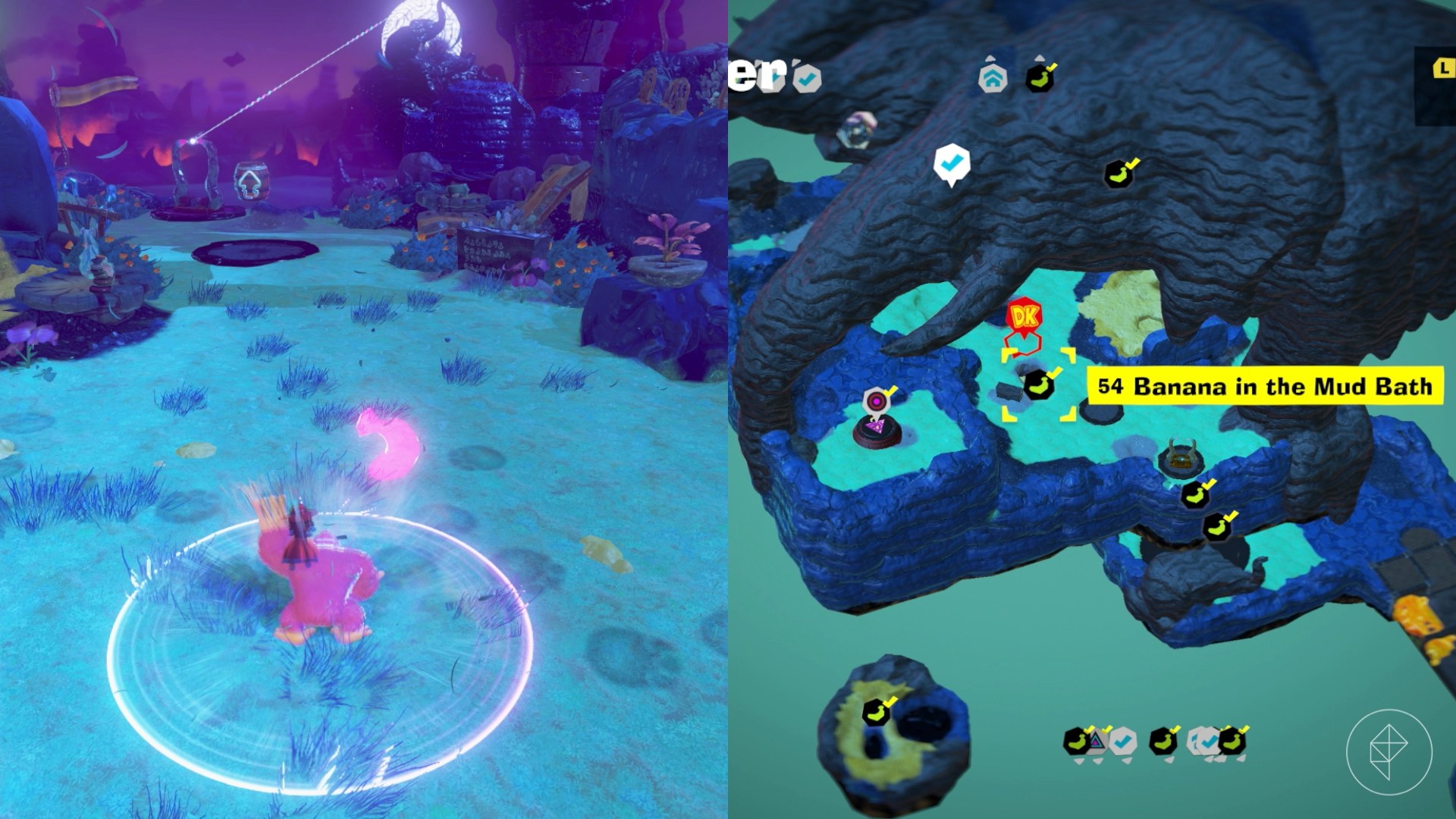 DK uses his Hand Slap sonar to reveal an underground banana in Donkey Kong Bananza.