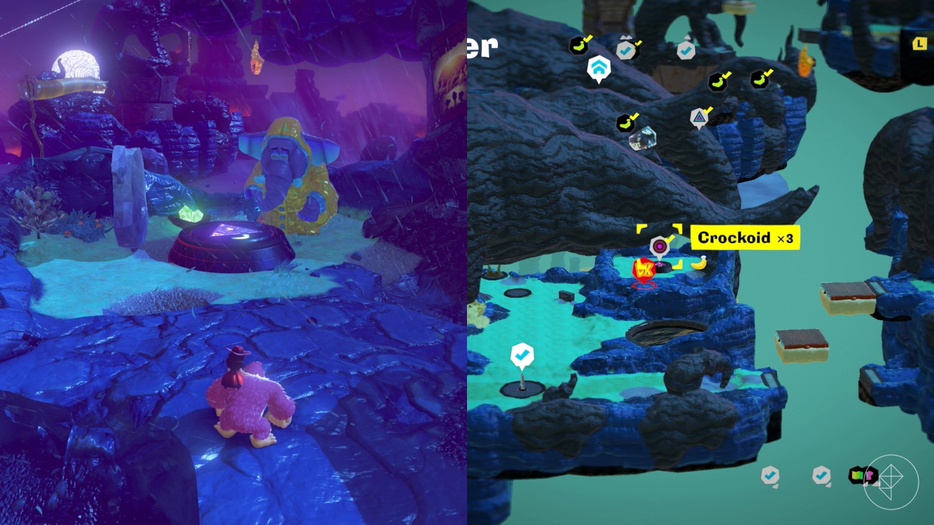DK approaches a combat challenge course in Donkey Kong Bananza.