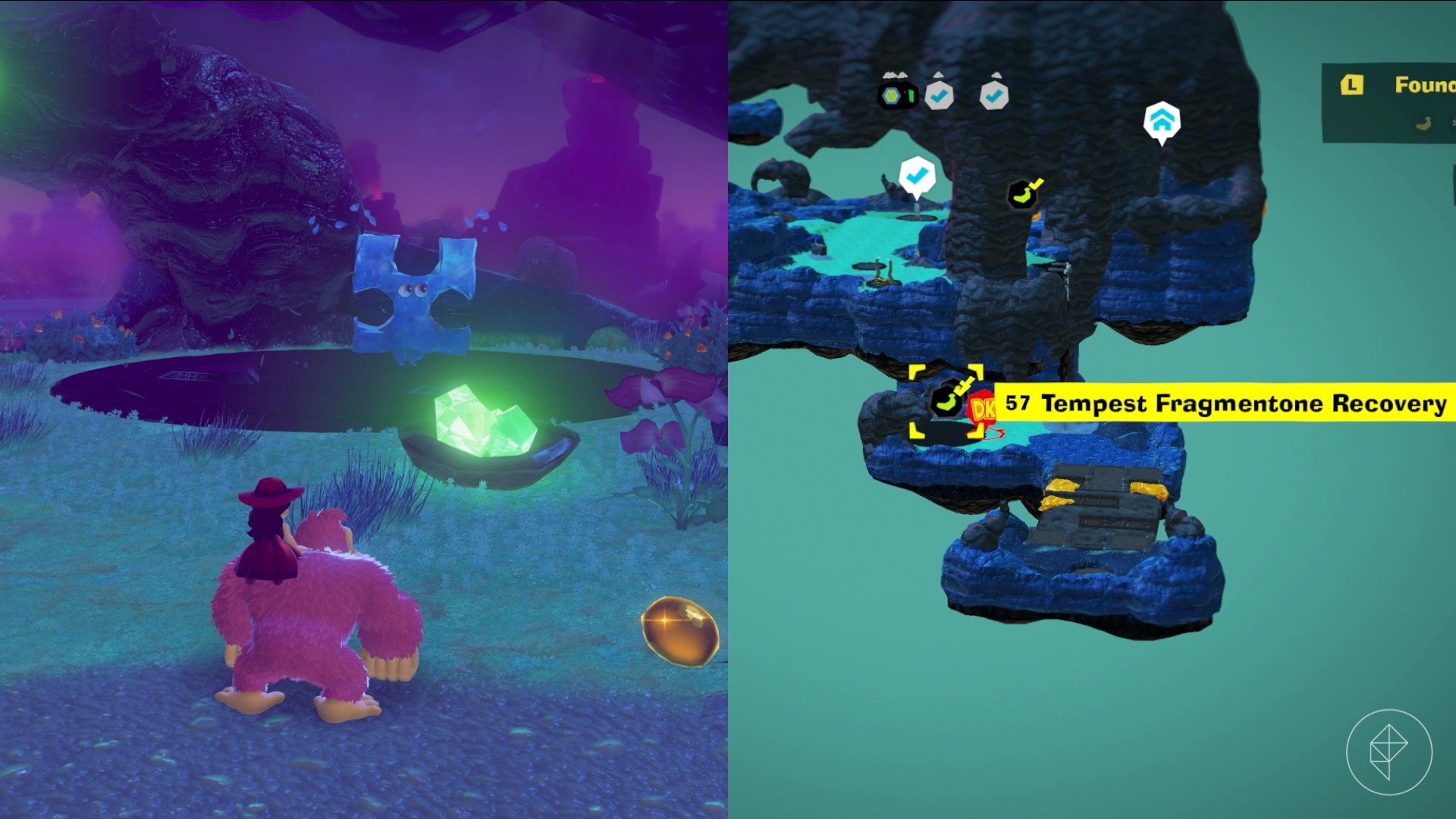 DK approaches a Fragmentone missing three chunks in Donkey Kong Bananza.
