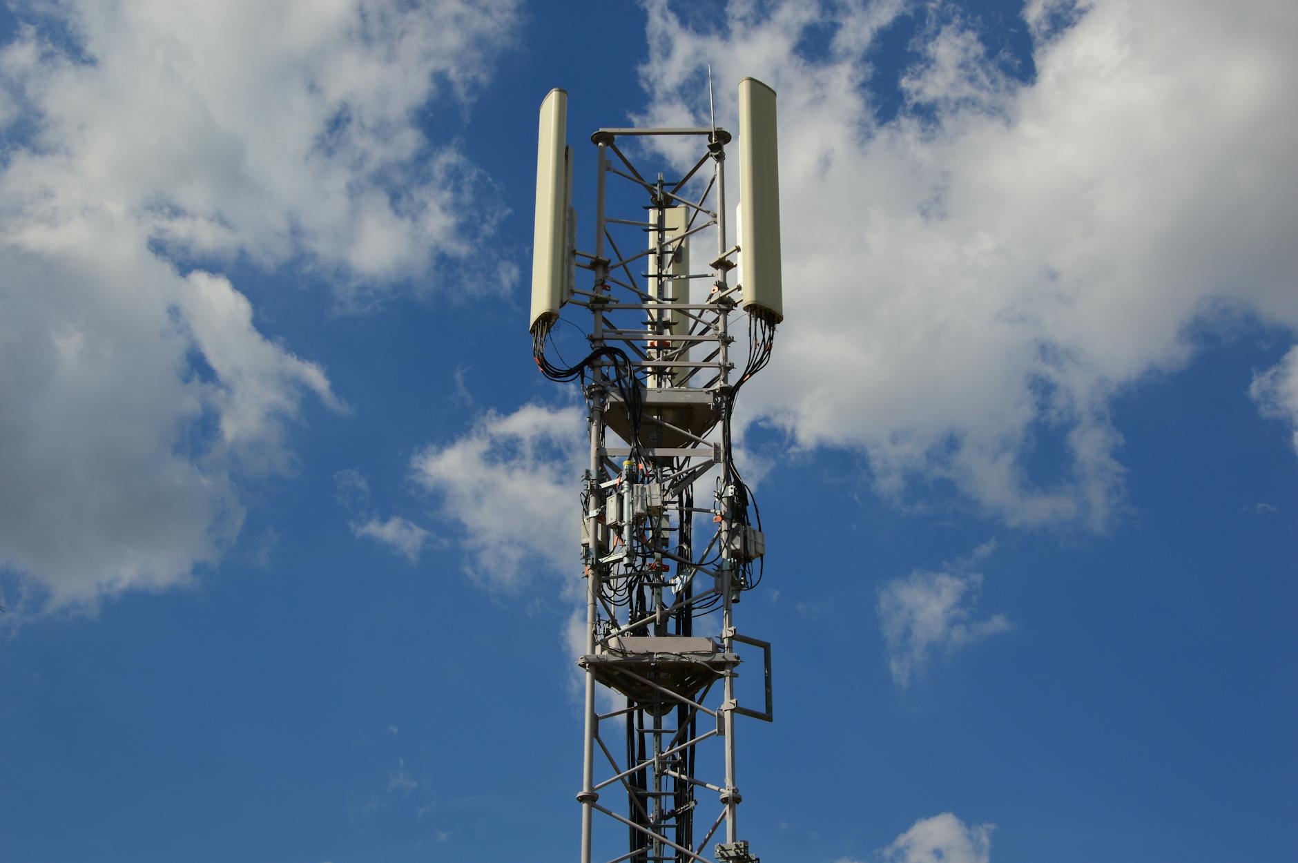 Telecommunications tower in rural countryside providing broadband internet access
