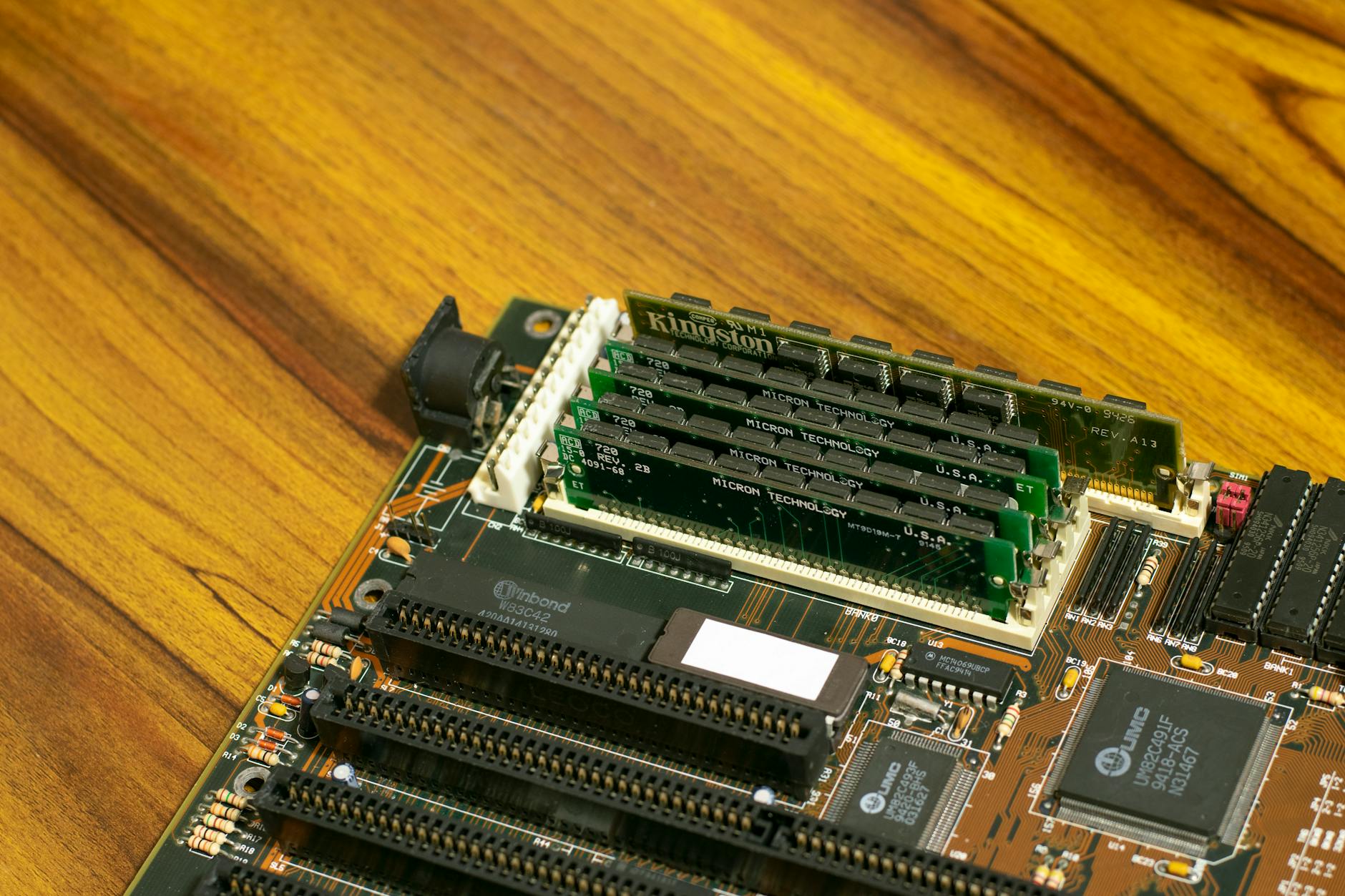Close-up view of RAM memory modules installed in computer motherboard