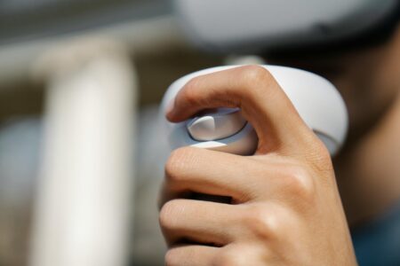 Close-up of a video game controller analog stick showing wear detail