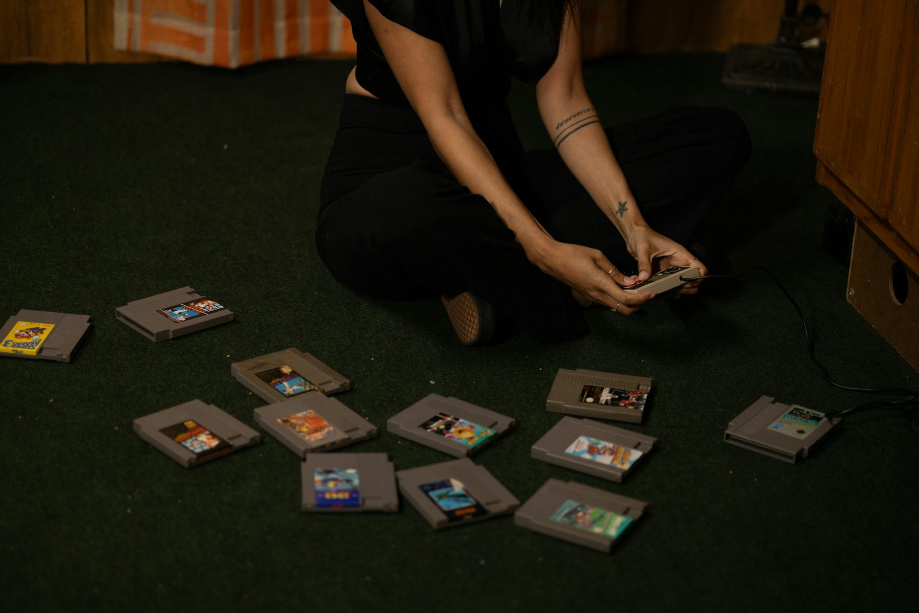 Collection of Nintendo Switch game cartridges arranged on a surface