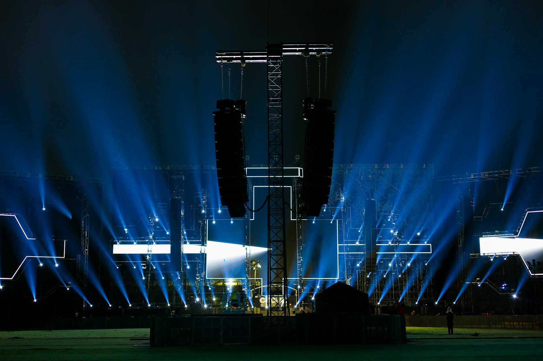 Colorful concert stage with dramatic lighting and effects