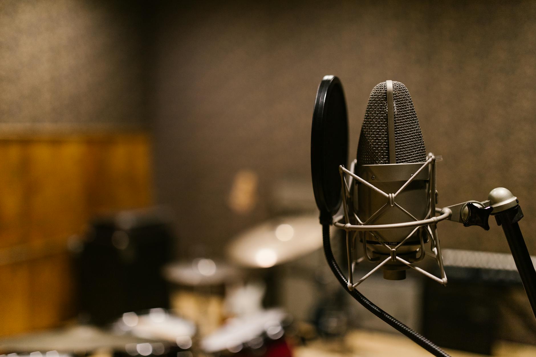 Professional recording studio with microphone setup for voice acting work