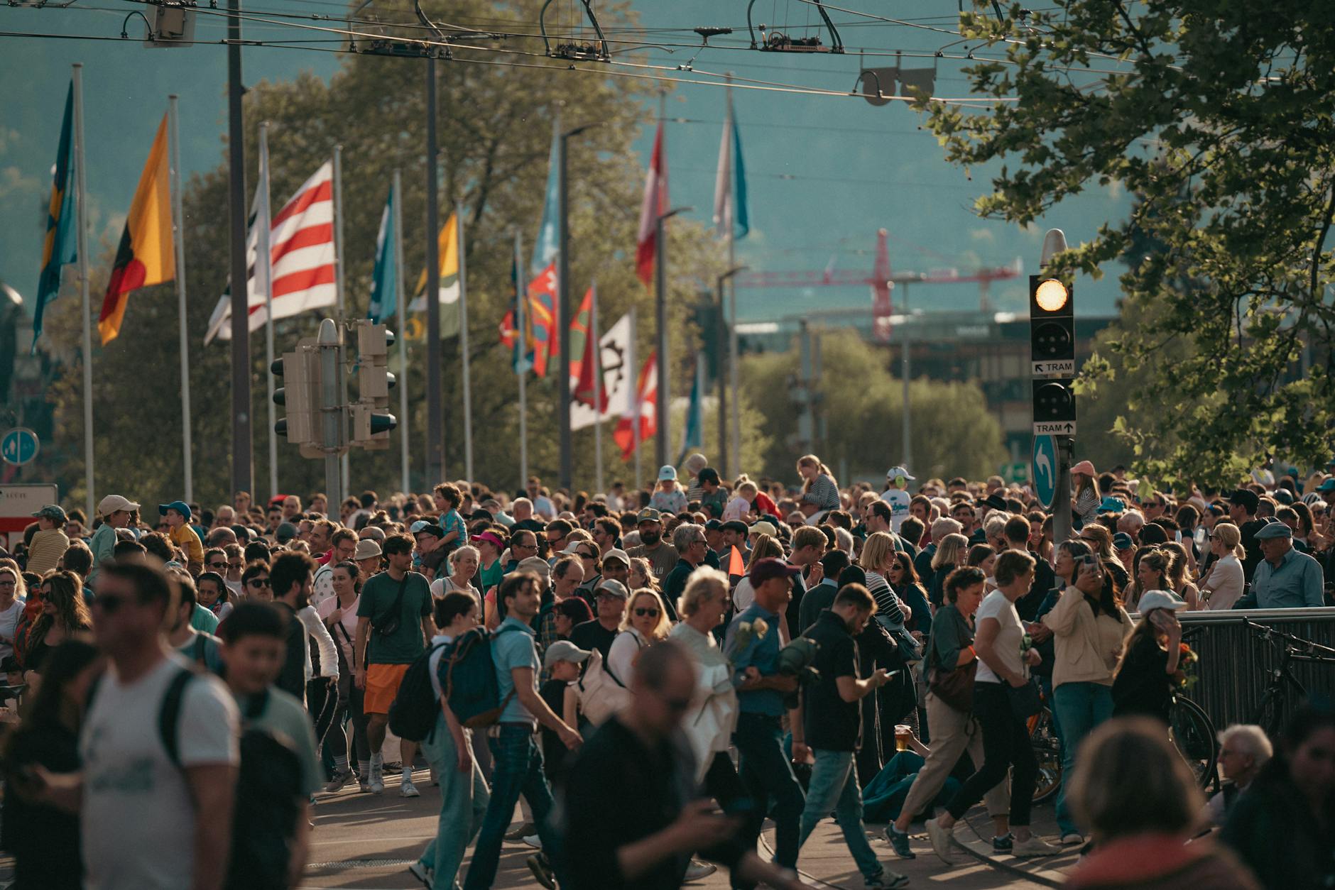 Crowd of people gathered for a large urban event