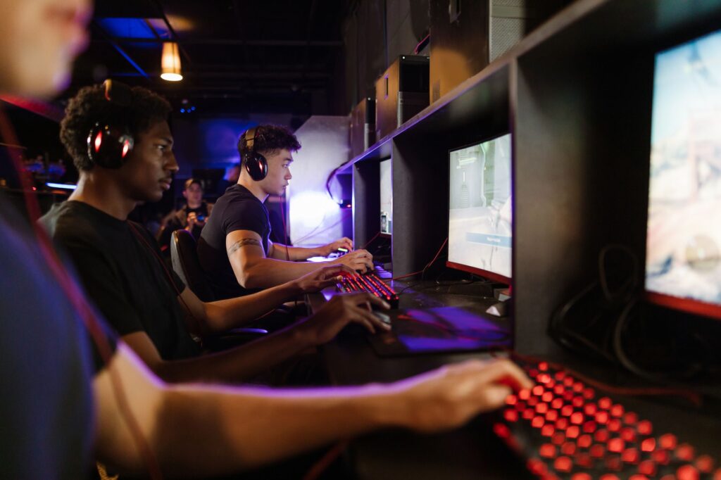 A gaming PC setup on a desk representing the Steam PC gaming platform