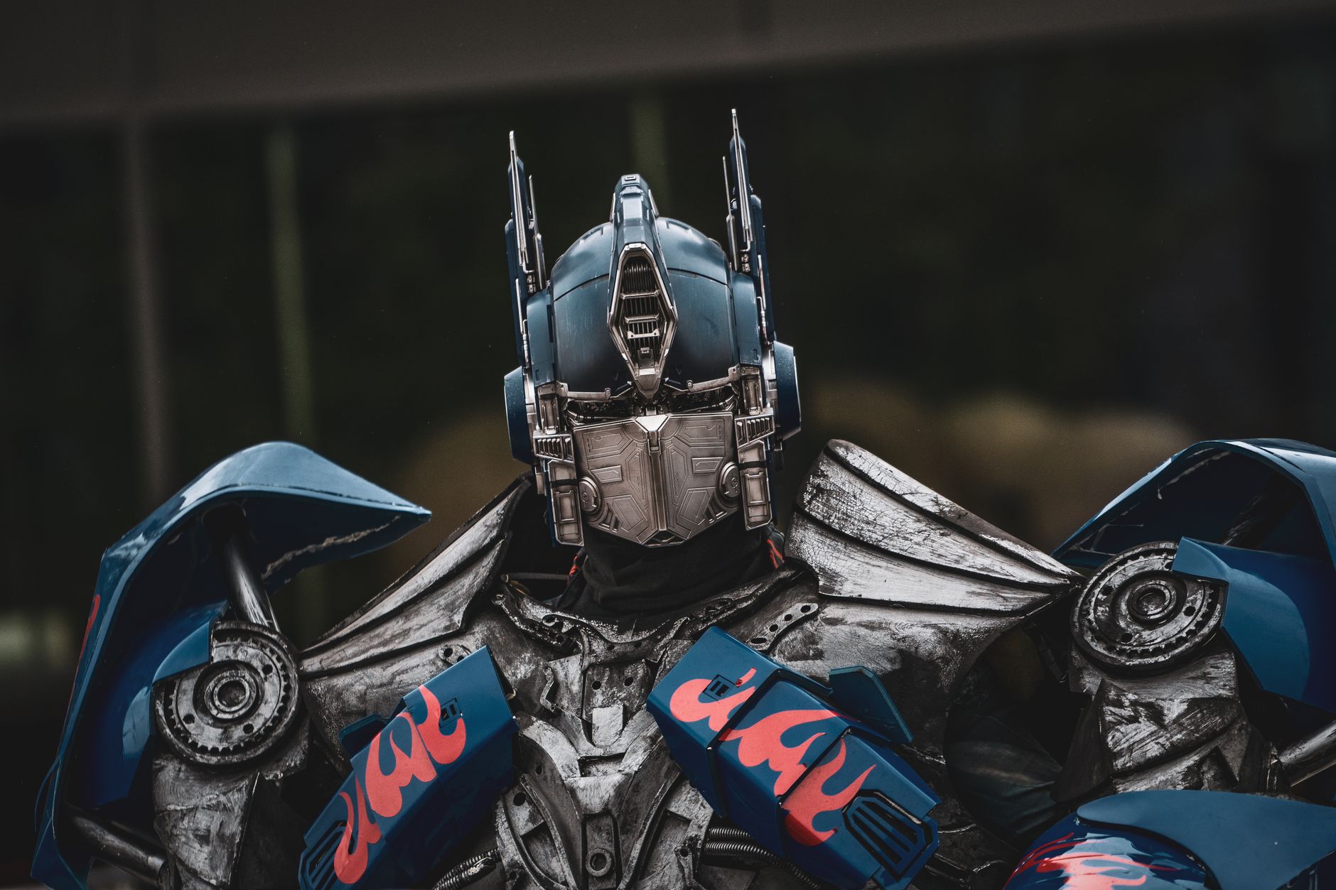 Close-up of futuristic sci-fi armor plating with metallic texture and blue lighting