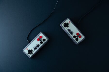 A gaming controller resting on a surface, representing handheld RPG gameplay