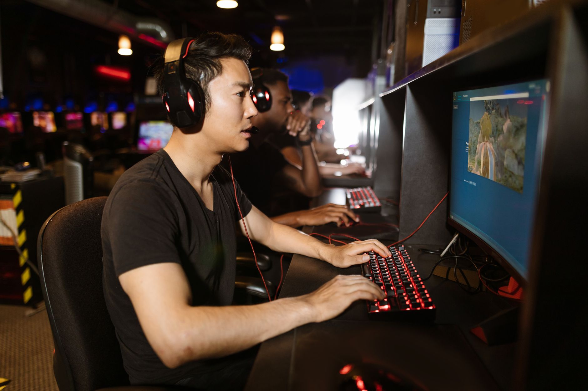 A person playing a video game on a television screen in a home gaming setup