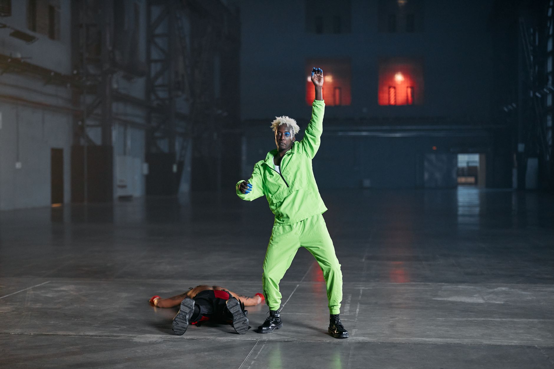 Abstract spinning motion blur representing a character performing an aerial spinning move